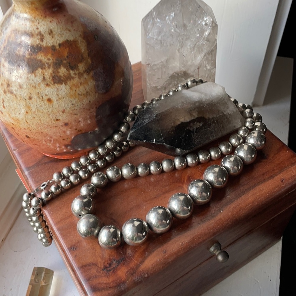 Extra long sterling graduated beads necklace